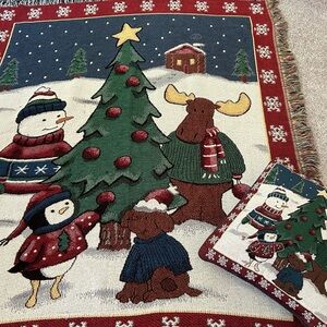Winter Friends Matching Blanket/Tapestry Pillow Christmas Holiday Decor Flaws